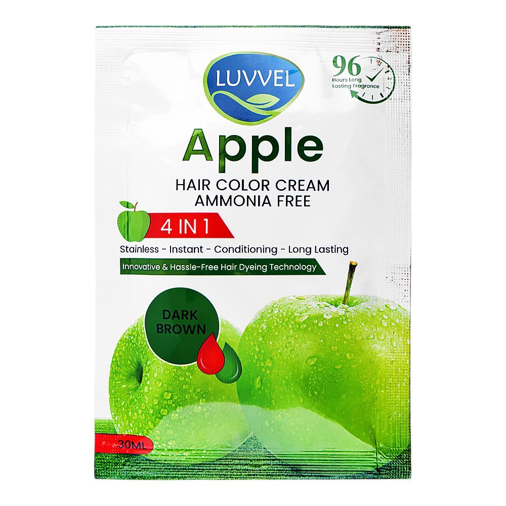 Luvvel Apple 4-In-1 Ammonia Free Hair Color Cream, Dark Brown, 30ml - Main Image