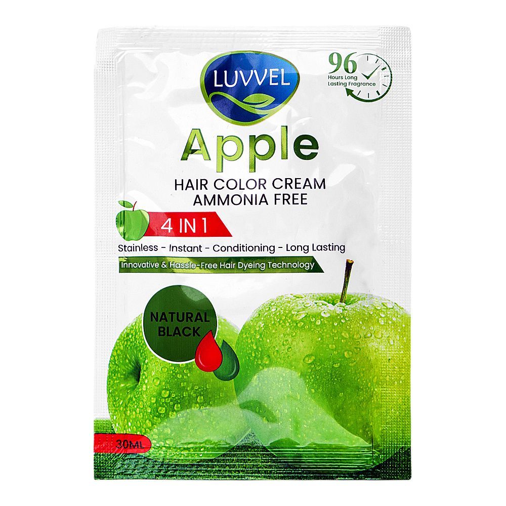 Luvvel Apple 4-In-1 Ammonia Free Hair Color Cream, Natural Black, 30ml - Main Image