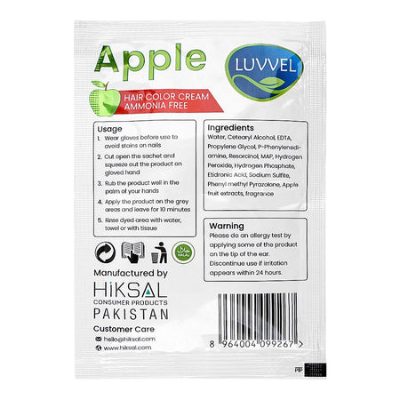 Luvvel Apple 4-In-1 Ammonia Free Hair Color Cream, Natural Black, 30ml - Image 2