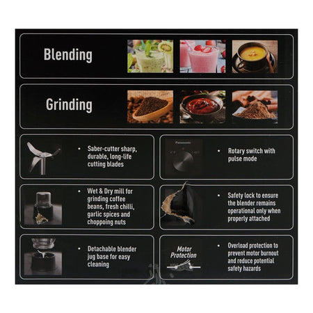 Panasonic Blender With Wet & Dry Mills, 400W, 1.35 Liter, Black, MX-EG3351 - Image 6