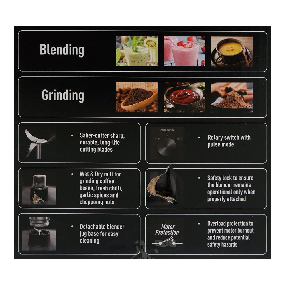 Panasonic Blender With Wet & Dry Mills, 400W, 1.35 Liter, Black, MX-EG3351 - Image 6