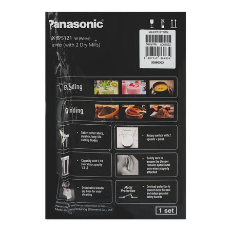 Panasonic Blender With 2 Dry Mills, 450W, 2 Liters, White, MX-EP5121 - Image 3