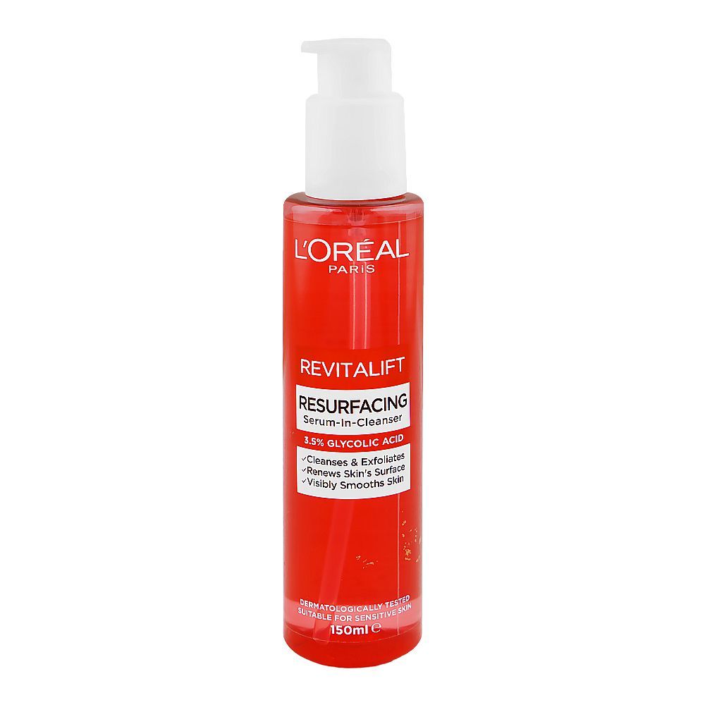 L'Oreal Paris RevitaLift Resurfacing 3.5% Glycolic Acid Serum-In-Cleanser, For Sensitive Skin, 150ml - Main Image