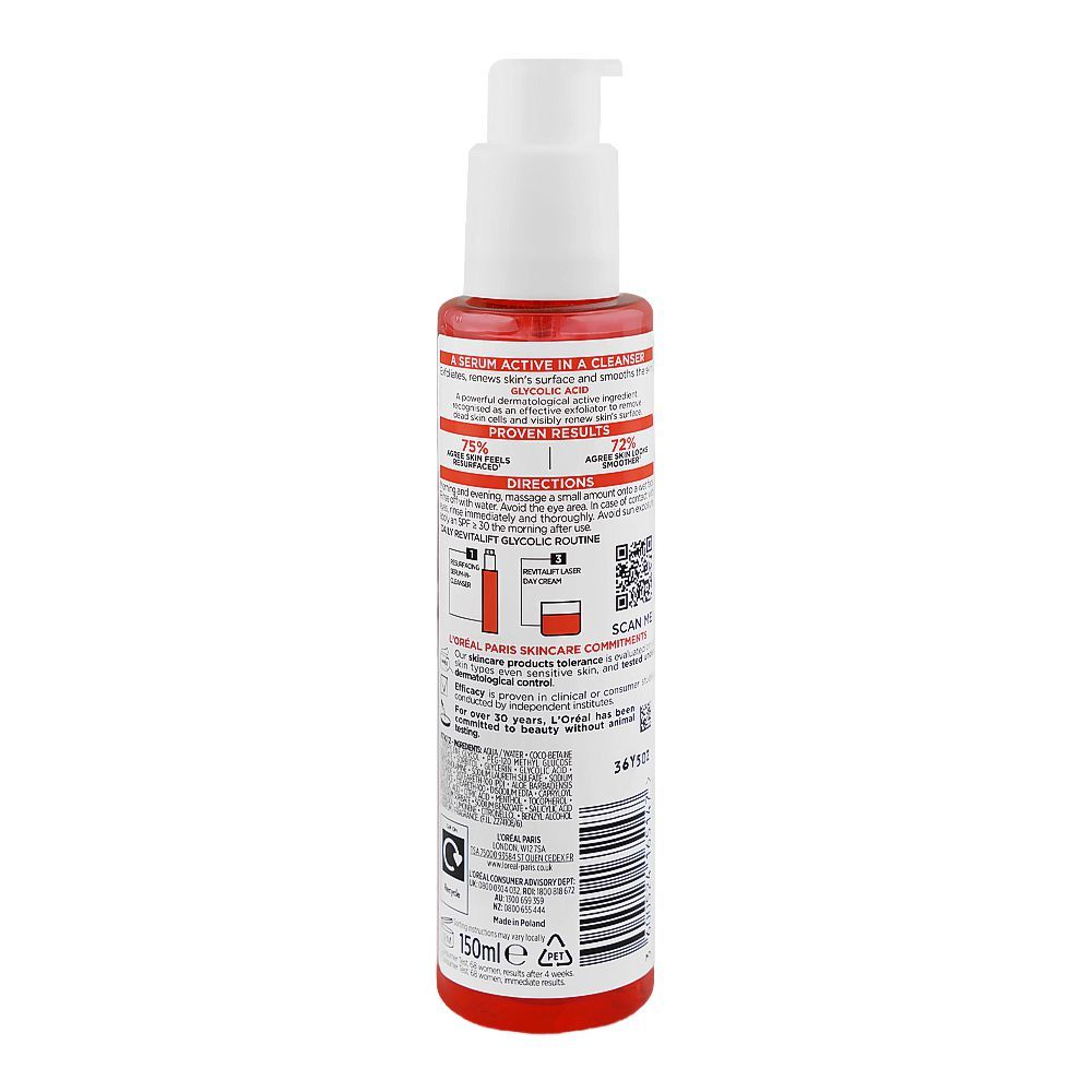 L'Oreal Paris RevitaLift Resurfacing 3.5% Glycolic Acid Serum-In-Cleanser, For Sensitive Skin, 150ml - Image 2