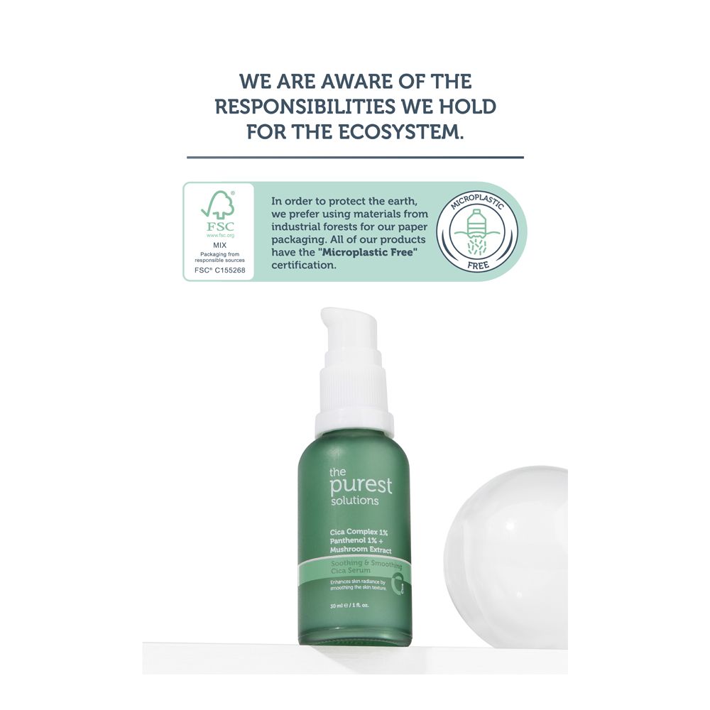 The Purest Solution Complex 1% Panthenol 1% + Mushroom Soothing & Soothing Cica Serum, Vegan, For All Types Of Skin, 30ml - Main Image