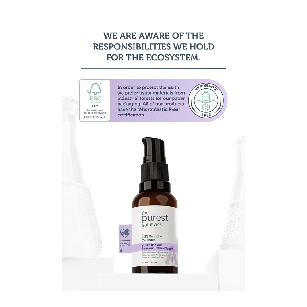 The Purest Solution 0.3% Retinol + Ceramide Youth Radiant Anti-Aging Renewal Retinol Serum, Vegan, For All Types Of Skin, 30ml - Main Image