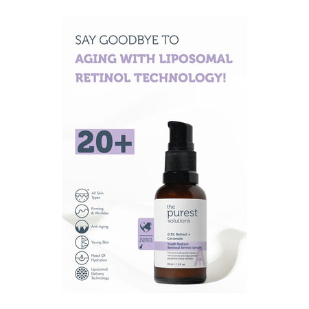 The Purest Solution 0.3% Retinol + Ceramide Youth Radiant Anti-Aging Renewal Retinol Serum, Vegan, For All Types Of Skin, 30ml - Image 6