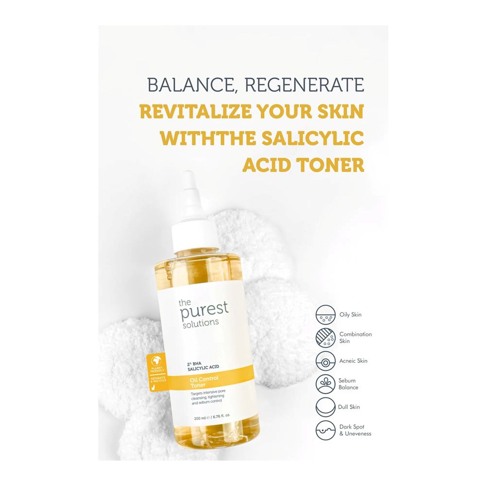 The Purest Solutions Oil Control Toner, 2% BHA Salicylic Acid, Vegan, For Oily Skin, 200ml - Image 2