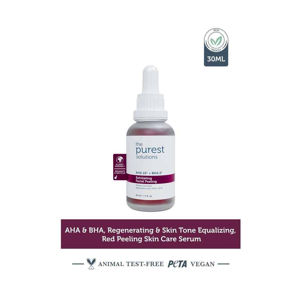 The Purest Solutions Exfoliating Facial Peeling Serum, AHA 10% + BHA 2%, Vegan, For All Types Of Skin, 30ml - Main Image