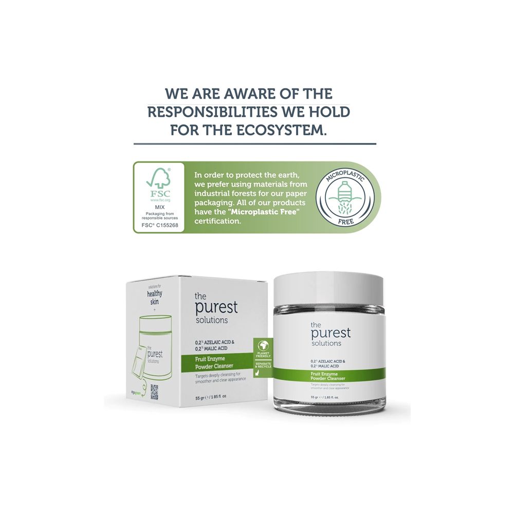 The Purest Solutions Fruit Enzyme Powder Cleanser, 0.2% Azelaic Acid & 0.2% Malic Acid, Vegan, For All Types Of Skin, 55g - Image 5
