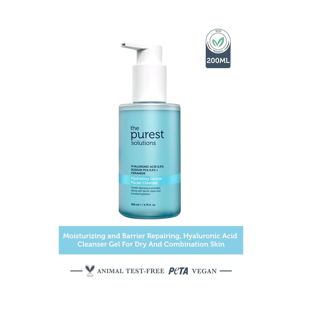 The Purest Solutions Hydrating Facial Cleanser, Hyaluronic Acid 0.5% & Sodium PCA 0.5% + Ceramide, Vegan, For All Types Of Skin, 200ml - Main Image