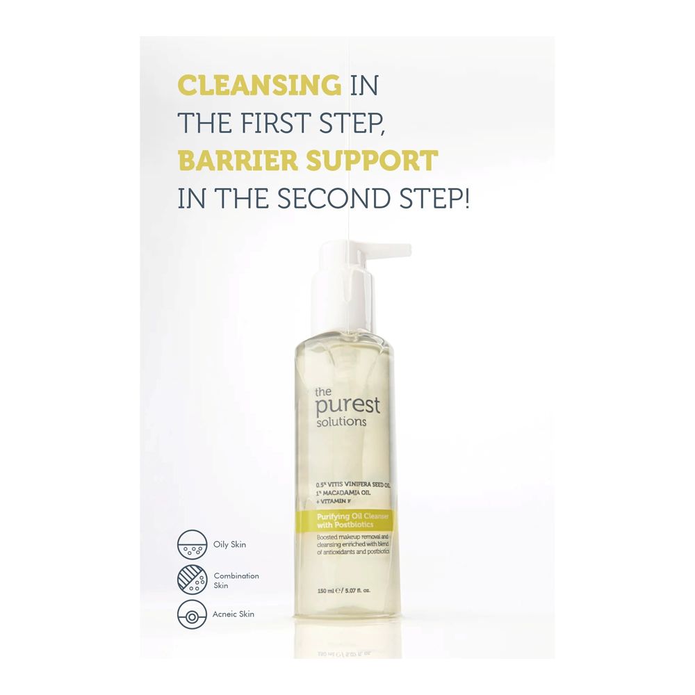 The Purest Solutions Purifying Oil Cleanser With Postbiotics, 0.5% Vitis Vinifera Seed Oil, 1%Macadamia + Vitamin F, Vegan, For All Skin Types, 150ml - Image 2