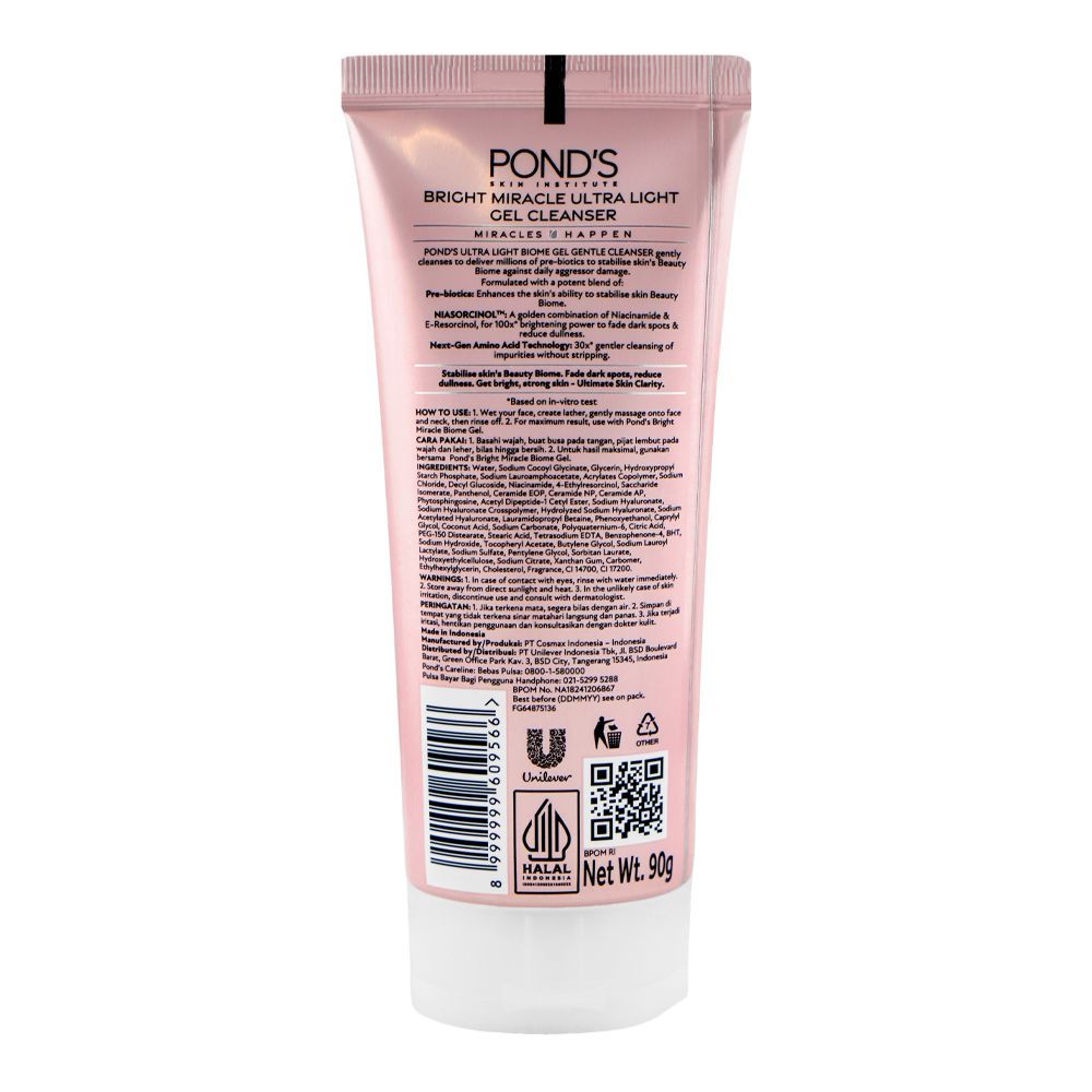 Pond's Bright Miracle Niasorcinol Ultra Light Biome Gel Gentle Cleanser, 90gm - Image 2