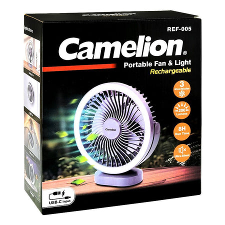 Camelion Rechargeable Light & Mini Fan, 3.7V, 1200mAh, 2100RPM, 8H Run Time, REF-005 - Image 2