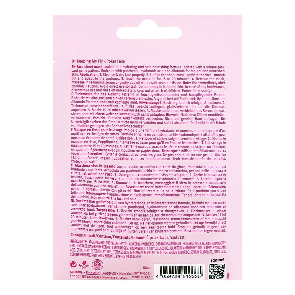 Essence Queen Of Pink Face Sheet Mask, Gluten, Oil & Paraben Free, For Radiant & Nourished Skin, 01 Keeping My Pink Poker Face - Image 3