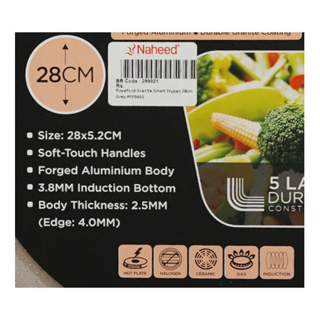 Royalford Granite Smart Frypan, 2.5mm Thickness, 28 X 5.2cm, Grey, RF9465 - Image 3