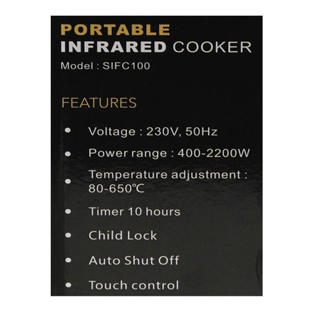 3stone Portable Infrared Cooker, Hot Plate, 400W-2200W, 230V, SIFC100 - Image 7
