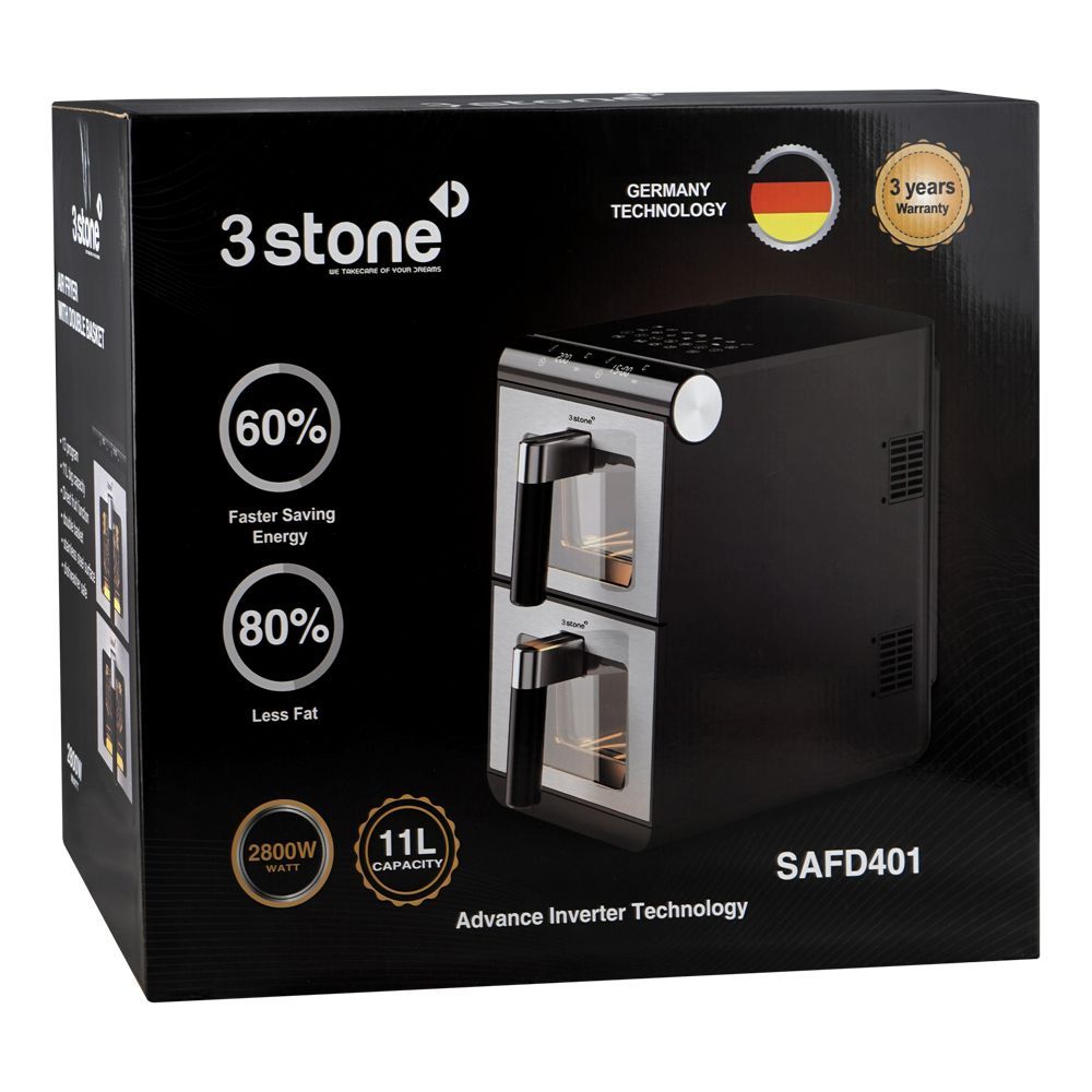 3stone Air Fryer With Double Basket, 2800W, 11 Liters, SAFD401 - Image 3