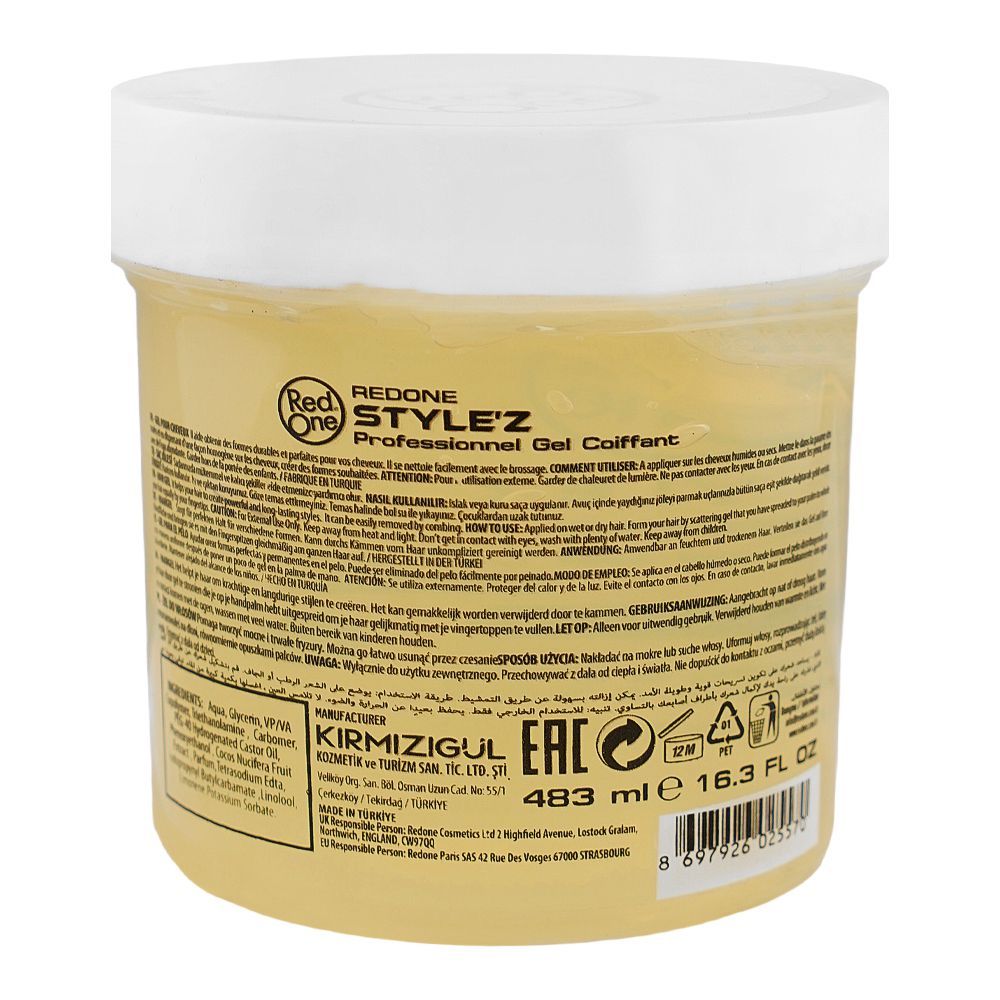 Red One Style'z Coconut Oil Professional Gel Coiffant, Alcohol Free, For All Types Of Hair, 483ml - Image 2