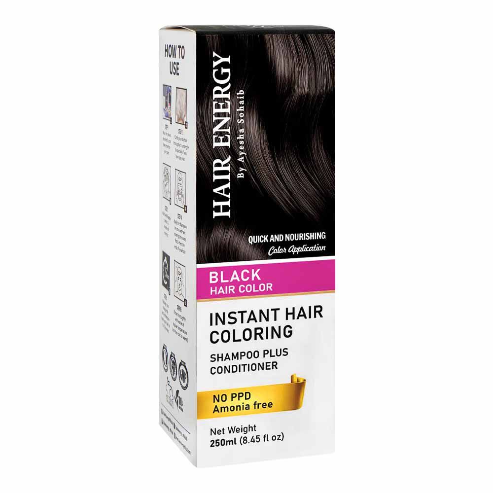 Hair Energy Instant Hair Coloring Shampoo Plus Conditioner, No PPD & Amonia Free, Black, 250ml - Main Image
