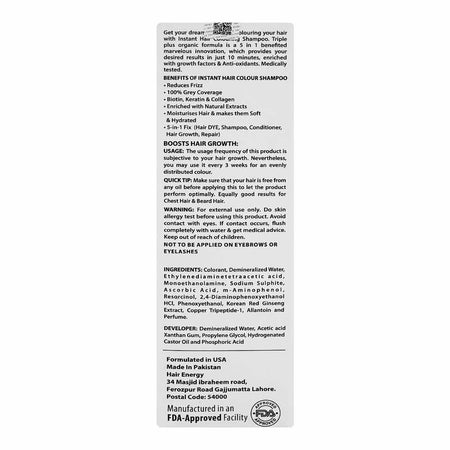 Hair Energy Instant Hair Coloring Shampoo Plus Conditioner, No PPD & Amonia Free, Black, 250ml - Image 3