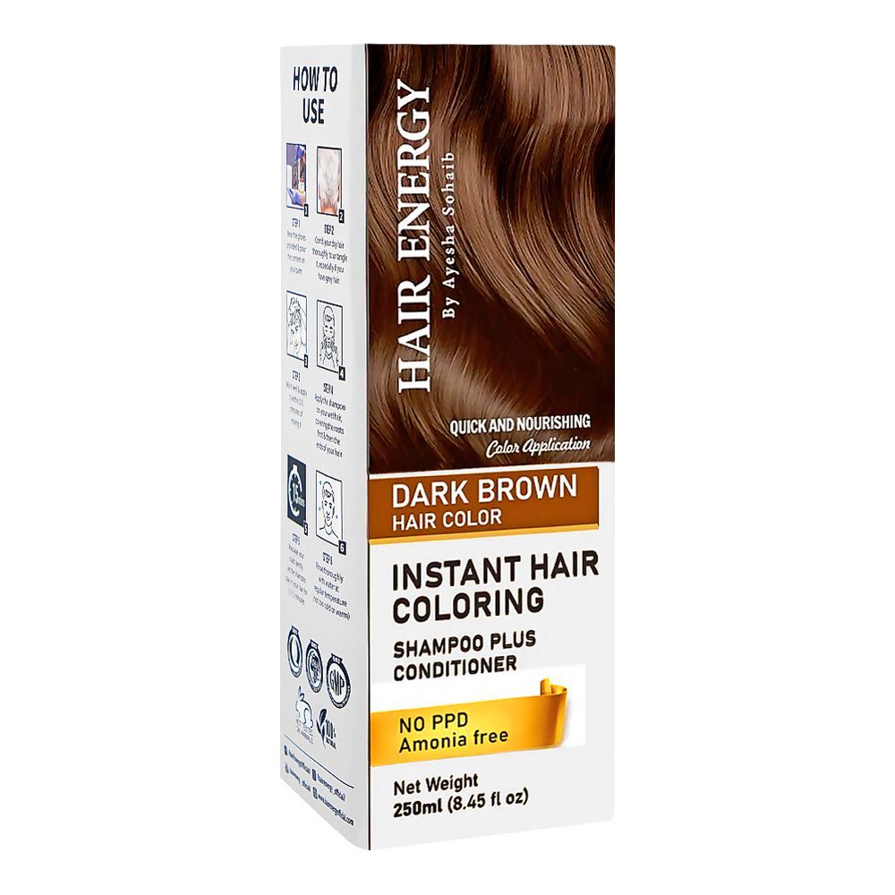 Hair Energy Instant Hair Coloring Shampoo Plus Conditioner, No PPD & Amonia Free, Dark Brown, 250ml - Main Image