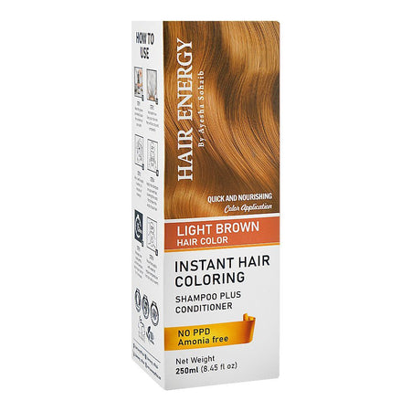 Hair Energy Instant Hair Coloring Shampoo Plus Conditioner, No PPD & Amonia Free, Light Brown, 250ml - Main Image