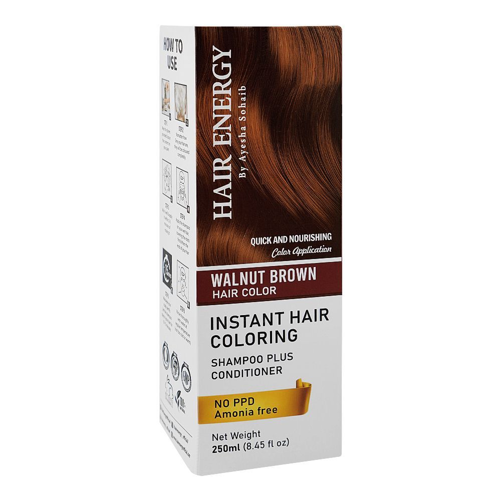 Hair Energy Instant Hair Coloring Shampoo Plus Conditioner, No PPD & Amonia Free, Walnut Brown, 250ml - Main Image