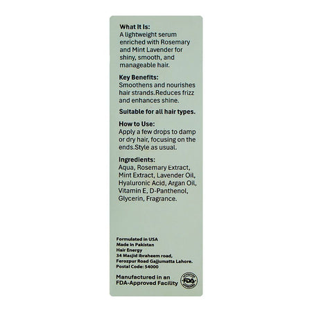 Hair Energy Rosemary & Mint Lavender Hair Serum, For Shiny & Manageable Hair, 30ml - Image 3
