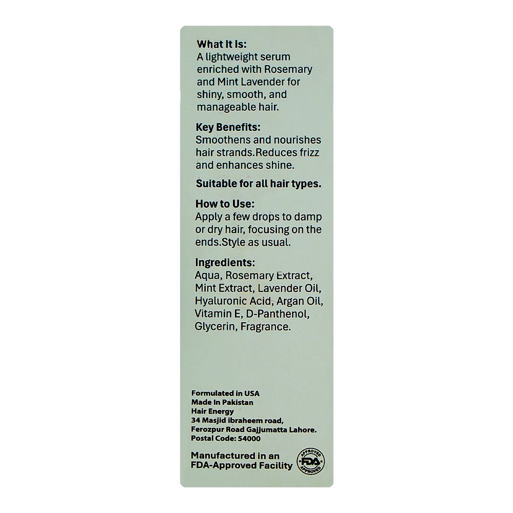 Hair Energy Rosemary & Mint Lavender Hair Serum, For Shiny & Manageable Hair, 30ml - Image 3
