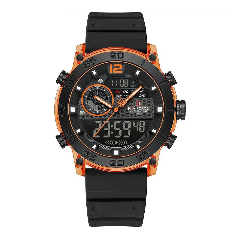 Naviforce Tactical Dual Men's Digital Wrist Watch With Orange & Black Dial & Fumed Silica Strap, Water Resistant 5ATM, NF6104 O/O/B - Main Image