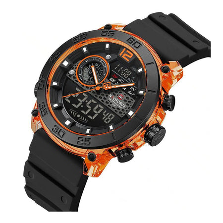 Naviforce Tactical Dual Men's Digital Wrist Watch With Orange & Black Dial & Fumed Silica Strap, Water Resistant 5ATM, NF6104 O/O/B - Image 2