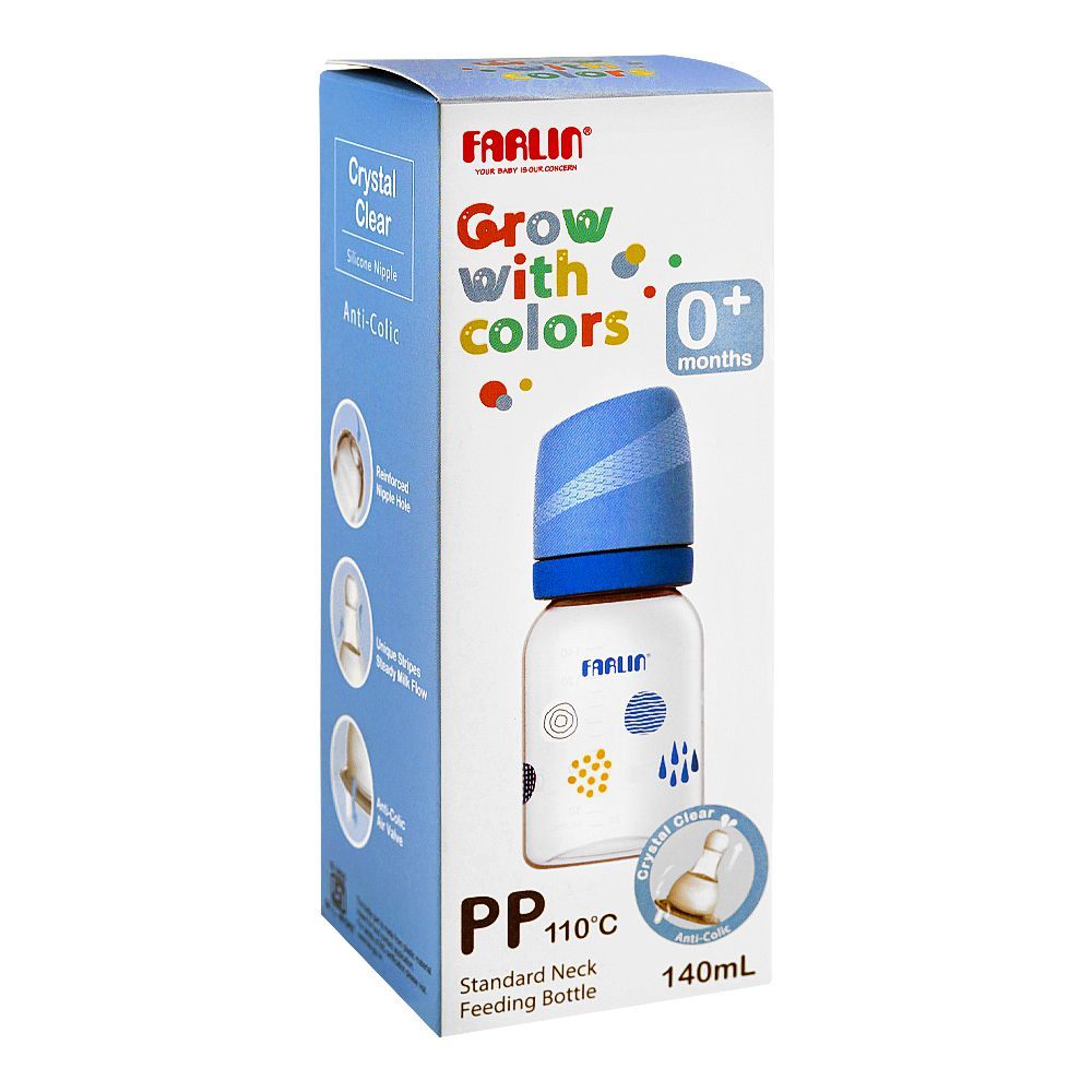 Farlin Grow With Colors PP Standard Neck Feeding Bottle, For 0 Months+ BPA Free, 140ml, Blue, AB-41022-B - Image 4