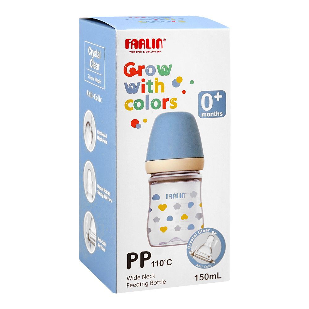 Farlin Grow With Colors PP Wide Neck Feeding Bottle, For + Months+ BPA Free, 150ml, Blue, AB-42021-B - Image 4