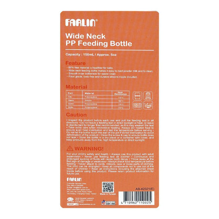 Farlin Grow With Colors PP Wide Neck Feeding Bottle, For 0 Months+ BPA Free, 150ml, Orange, AB-42021-E - Image 5