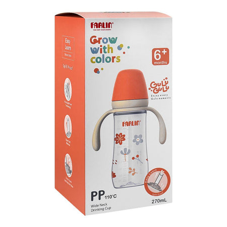 Farlin Grow With Colors PP Wide Neck Drinking Cup, For 6 Months+ BPA Free, 270ml, Orange, AB-14201-E - Image 4