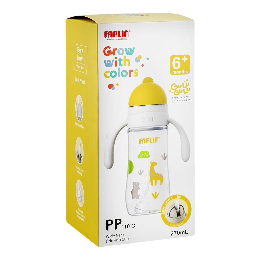 Farlin Grow With Colors PP Wide Neck Drinking Cup, For 6 Months+ BPA Free, 270ml, Yellow, AB-14202-Y - Image 4