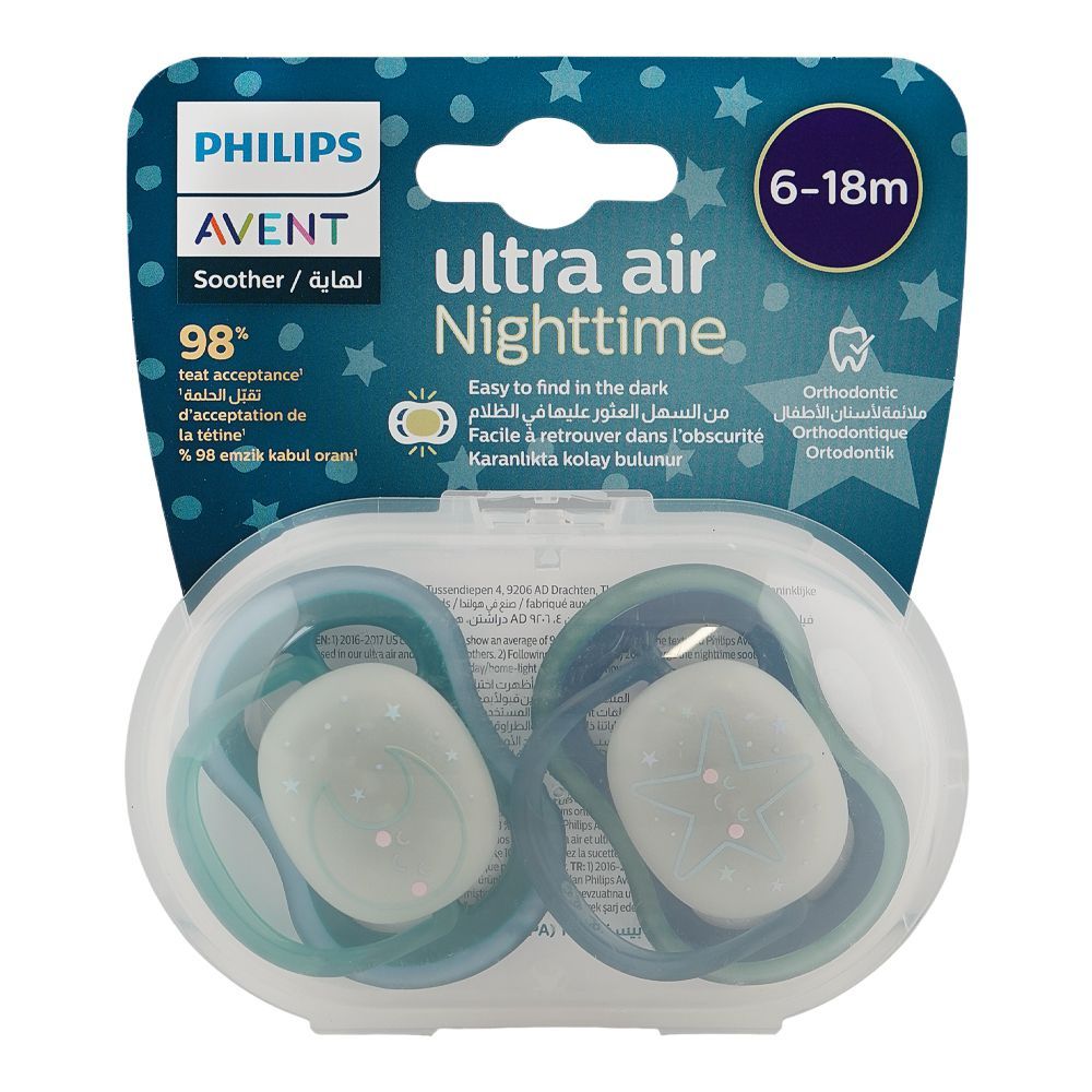 Avent Ultra Air Night Time Soothers, For 6 To 18 Months, BPA Free, SCF376/13, 2-Pack - Image 2