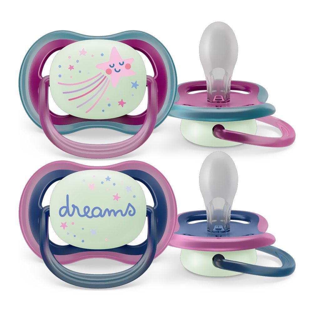 Avent Ultra Air Night Time Soothers, For 6 To 18 Months, BPA Free, SCF376/14, 2-Pack - Main Image