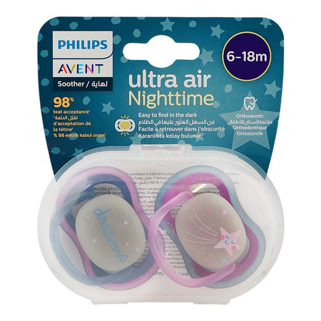Avent Ultra Air Night Time Soothers, For 6 To 18 Months, BPA Free, SCF376/14, 2-Pack - Image 2