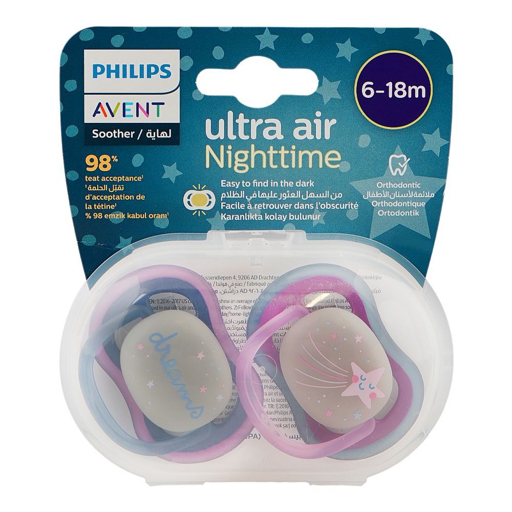 Avent Ultra Air Night Time Soothers, For 6 To 18 Months, BPA Free, SCF376/14, 2-Pack - Image 2