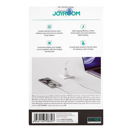 Joyroom Flash Series Fast Charging Data Cable, 3A, USB-A To Type-C, 2 Meter White, S-A28 - Image 4