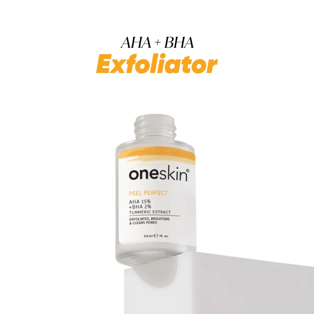 Oneskin Peel Perfect Serum, AHA 15% + BHA 2% + Turmeric Extract, Paraben, Alcohol & Sulfate Free, For Acne-Prone Skin, 30ml - Main Image
