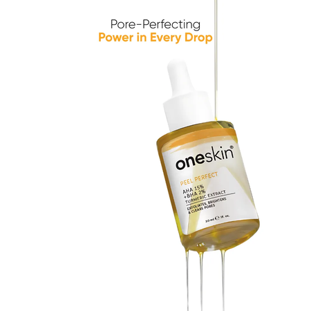 Oneskin Peel Perfect Serum, AHA 15% + BHA 2% + Turmeric Extract, Paraben, Alcohol & Sulfate Free, For Acne-Prone Skin, 30ml - Image 2