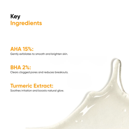Oneskin Peel Perfect Serum, AHA 15% + BHA 2% + Turmeric Extract, Paraben, Alcohol & Sulfate Free, For Acne-Prone Skin, 30ml - Image 3