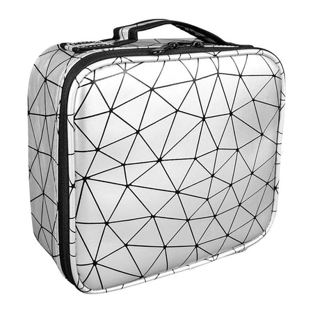 AJF PU Diamond Print Cosmetic Bag Organizer, Large, 25 x 22 x 8cm, Silver - Main Image