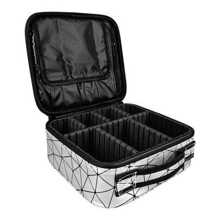 AJF PU Diamond Print Cosmetic Bag Organizer, Large, 25 x 22 x 8cm, Silver - Image 2