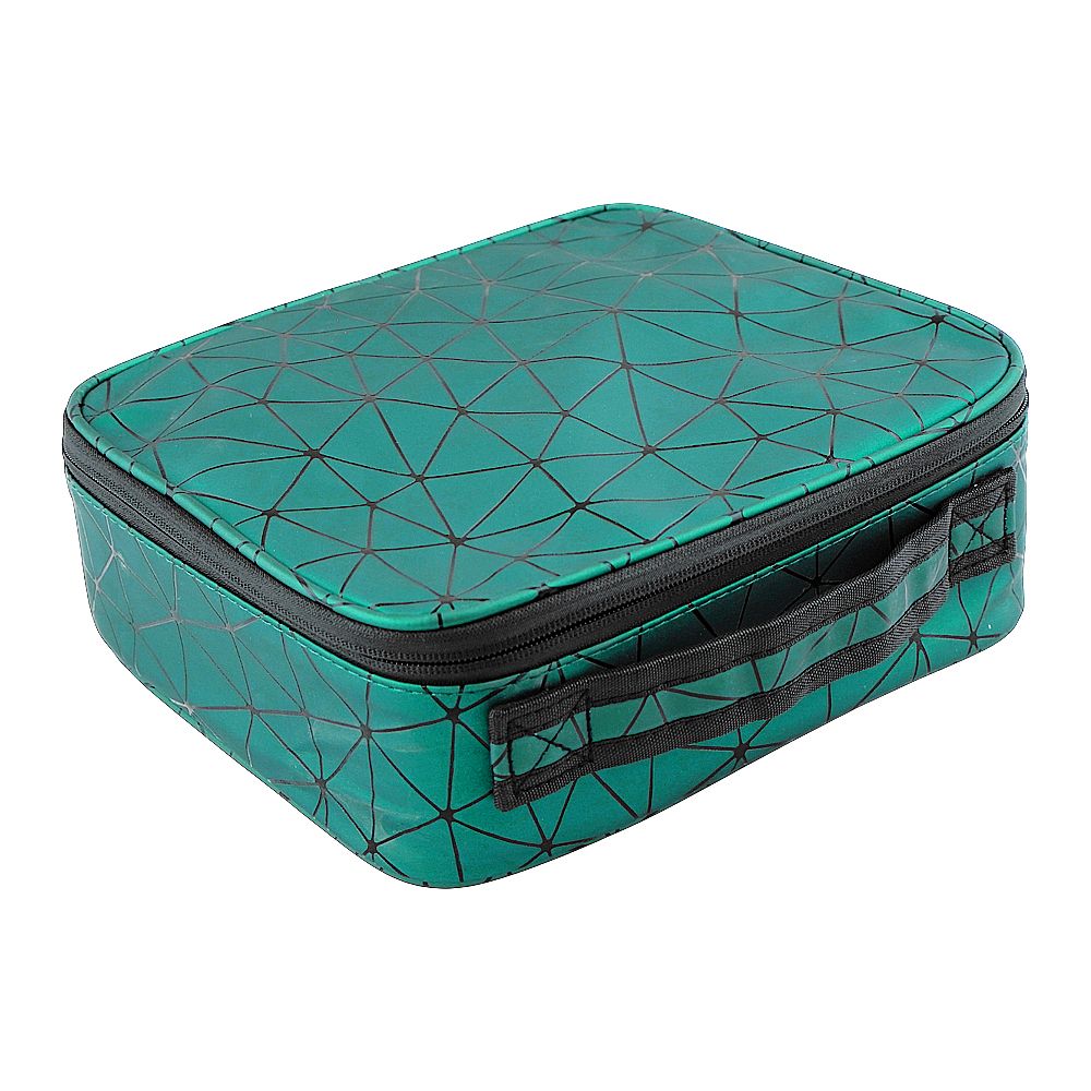 AJF PU Diamond Print Cosmetic Bag Organizer, Large, 25 x 22 x 8cm, Green - Main Image
