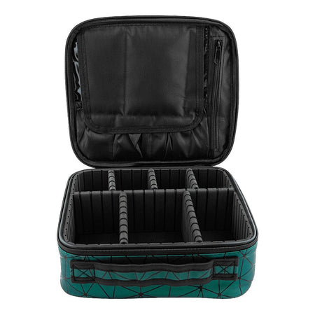AJF PU Diamond Print Cosmetic Bag Organizer, Large, 25 x 22 x 8cm, Green - Image 5