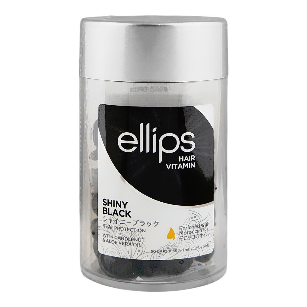 Ellips Hair Vitamin Candlenut & Aloe Vera Oil Shiny Black Capsule, Candlenut, Aloe Vera Oil & Moroccan Oil, For Glossy Hair, 50-Pack - Main Image